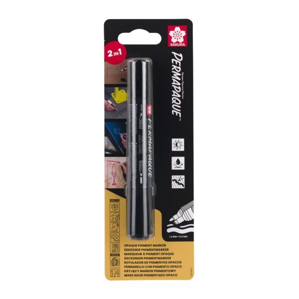 Marker Permapaque dwustronny 1mm i 5,5mm czarny, Sakura
