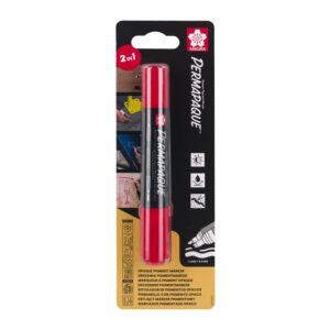 Marker Permapaque dwustronny 1mm i 5,5mm czerwony, Sakura