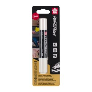 Marker Permapaque dwustronny 1mm i 5,5mm biały, Sakura