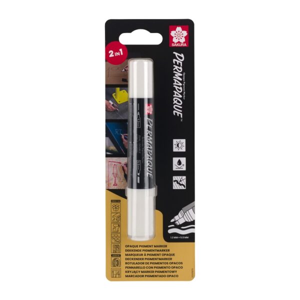 Marker Permapaque dwustronny 1mm i 5,5mm biały, Sakura
